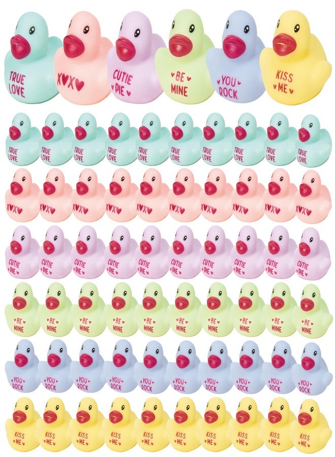 Haooryx Valentine's Day Mini Rubber Duck - 60Pcs Conversation Heart Themed Ducky Novelty Duck Squeak Bathtub Float Bath Toy for Valentines Wedding Decoration School Exchange Gift Birthday Party Favor - Image 1